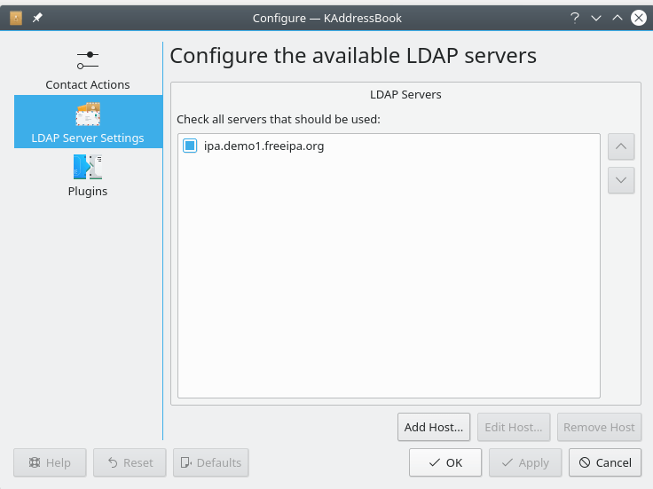 A second screenshot of KAddressBook's “Configure KAddressBook” dialog.